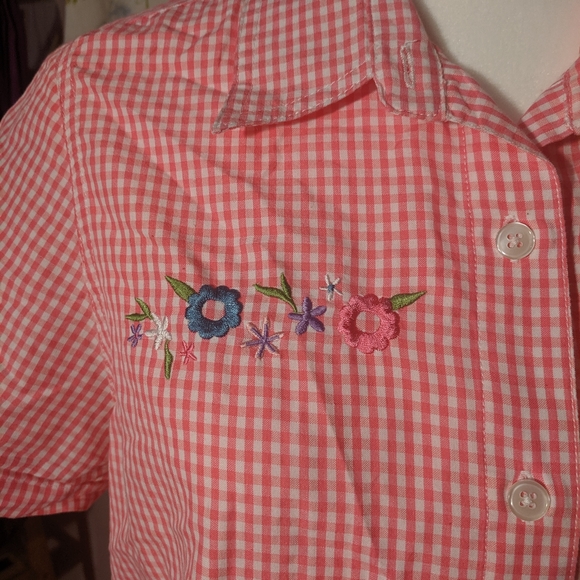 80s Pink gingham and floral Embroidered Shirt - Picture 5 of 6